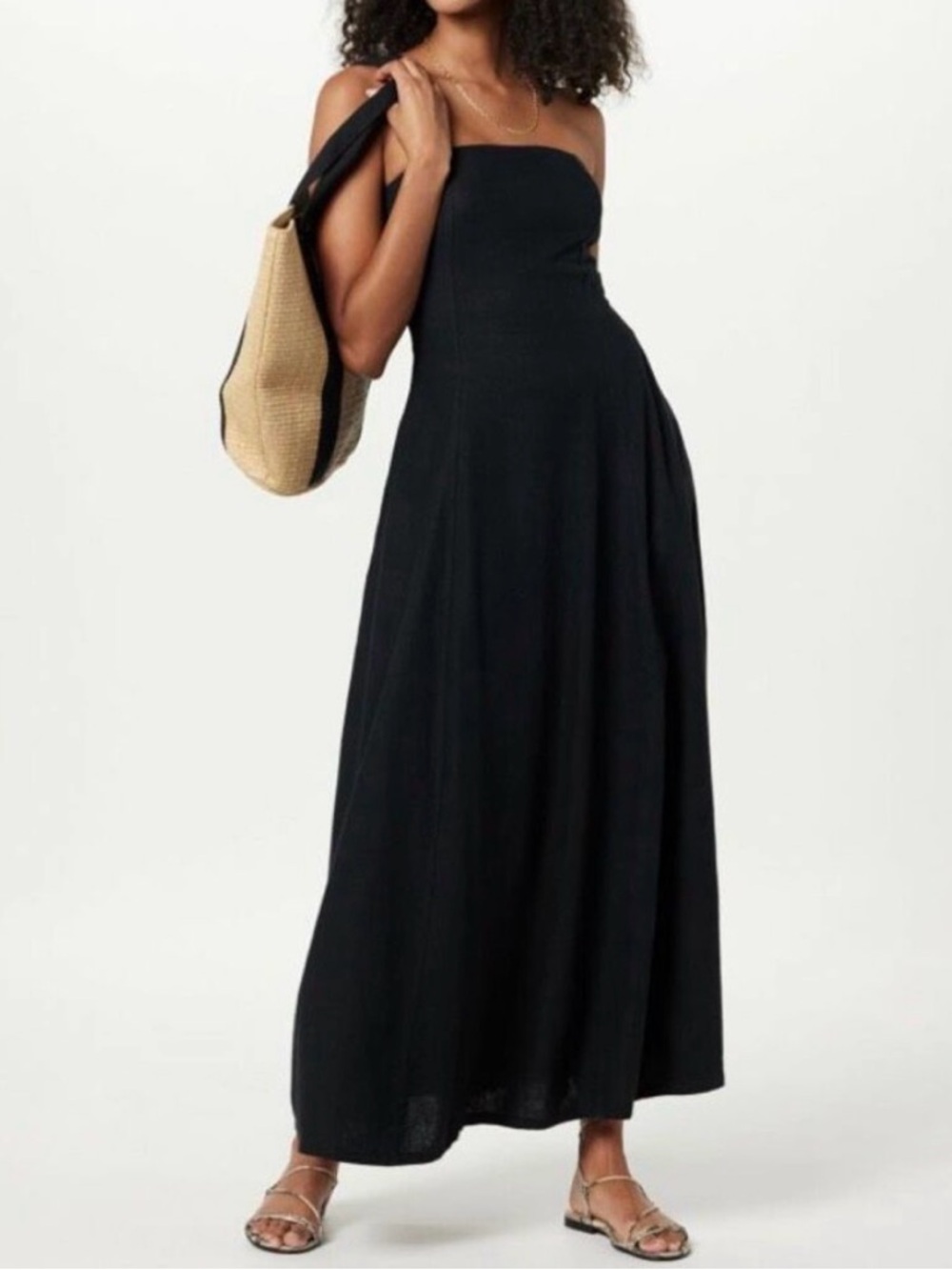 The Drop Womens Carlota Strapless Linen Maxi Dress Size L - Picture 4 of 6